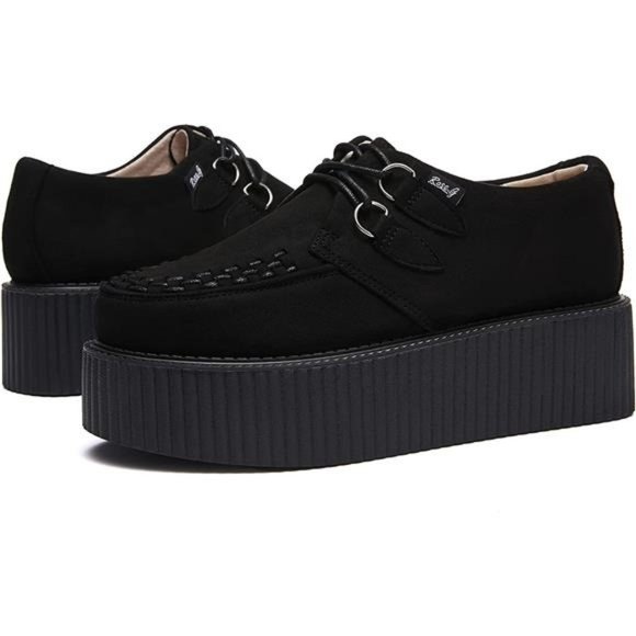 RoseG Women's Handmade Suede Lace Up Flat Platform Creepers Shoe